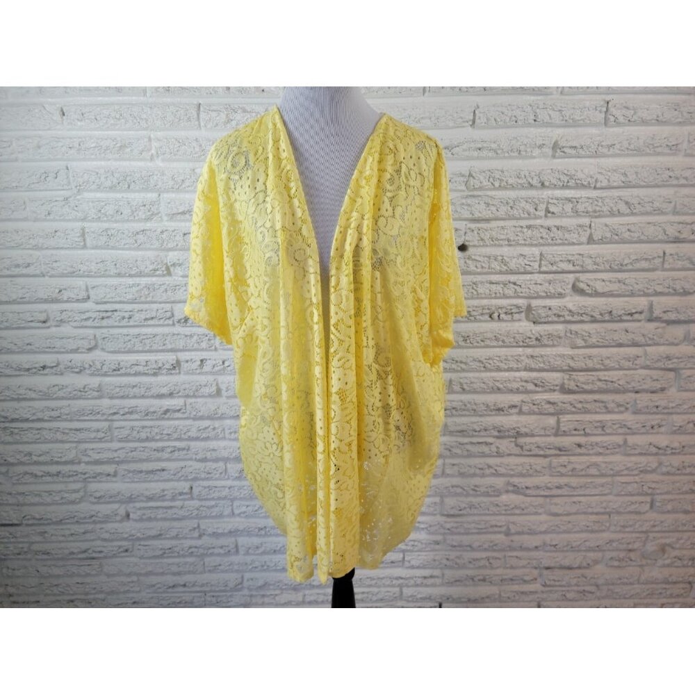 Spin USA Womens Top 3XL Plus Open Lace Duster Yellow Rayon Spandex YEL16E